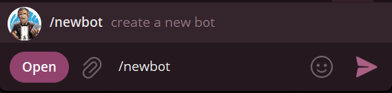 @BotFather 对话中输入 /newbot 的截图